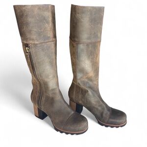 Sorel Tall Leather Boots Riding heeled Coastal Cowgirl Quiet Luxury | Old Money